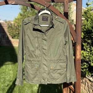 Women’s Love Tree Khaki Green Utility Jacket 100% Cotton Pickets Zipper Large